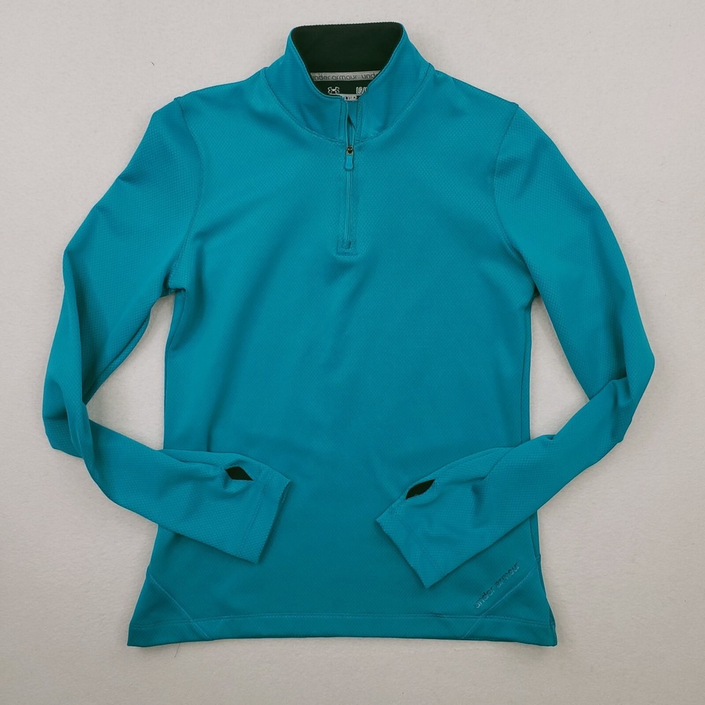 Under Armour Quarter Zip Pullover Womens Large Teal ColdGear Fitted Thumbhole